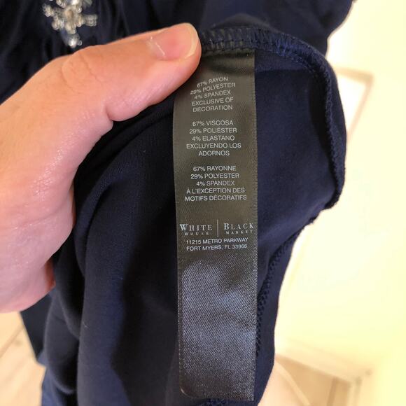 White House Black Market NWOT Womens Sleeveless Ruched Blue Tank Jeweled Neck XS - Picture 2 of 4